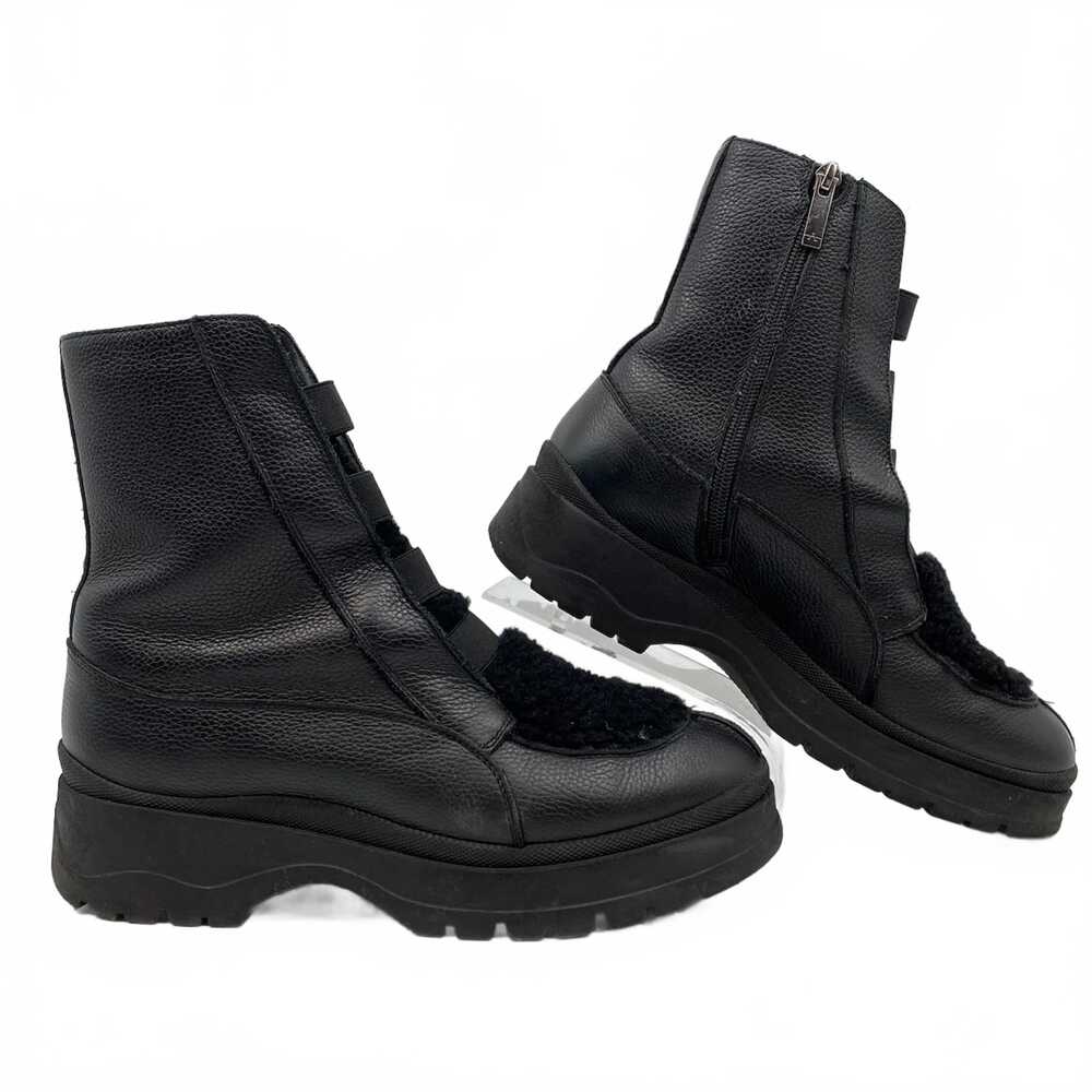 Aquatalia Black Fuzzy Accent Leather Combat Boots | Women’s Size 8